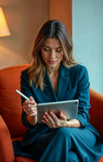 Woman Seated with Tablet